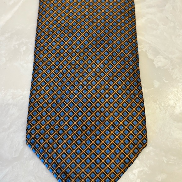 Stefano Ricci Blue and Gold Geometric Tie, 100% Silk, Made in Italy - Picture 4 of 9